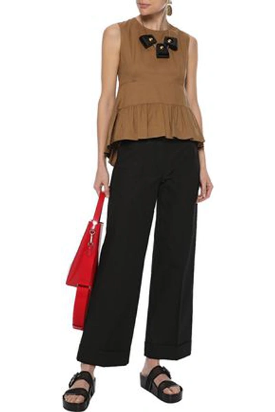 Marni Woman Layered Cotton-poplin Peplum Top Tan