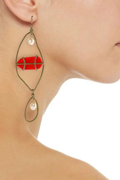 Marni Woman Burnished Gold-tone, Faux Pearl And Resin Earring Red