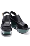 MARNI MARNI WOMAN CUTOUT LEATHER PLATFORM SANDALS BLACK,3074457345620337581