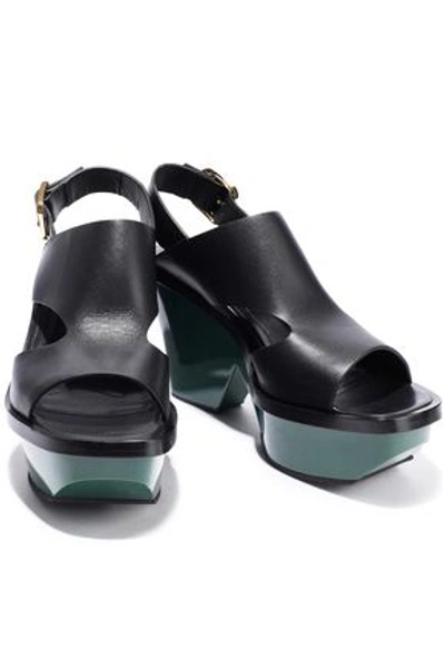 Marni Woman Cutout Leather Platform Sandals Black