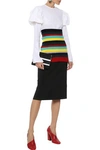 MARNI MARNI WOMAN STRIPED COTTON AND WOOL-BLEND MINI SKIRT EMERALD,3074457345620325723