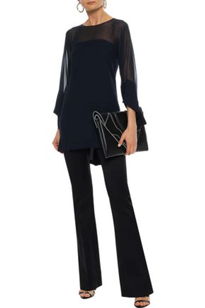 Max Mara Woman Calenda Georgette-paneled Silk-crepe Tunic Midnight Blue