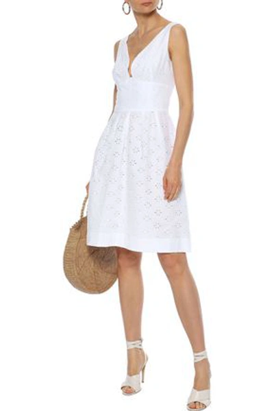 Oscar De La Renta Pleated Broderie Anglaise Cotton Dress In White