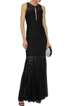 MILLY MILLY WOMAN JOAN FLUTED CUTOUT LACE GOWN BLACK,3074457345620447674
