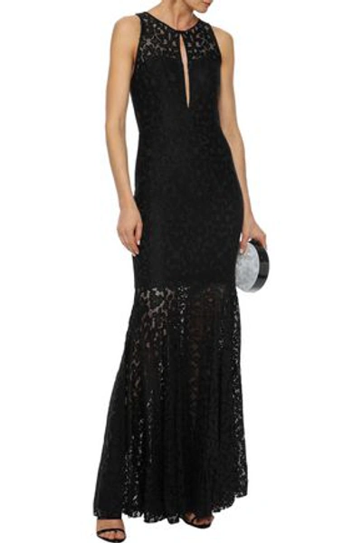 Milly Woman Joan Fluted Cutout Lace Gown Black