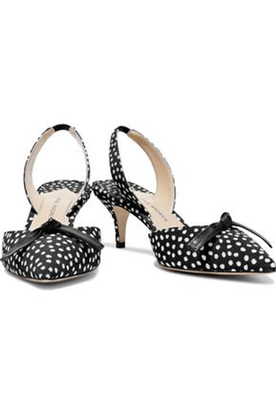 Paul Andrew Woman Rhea Knotted Leather-trimmed Polka-dot Twill Slingback Pumps Black