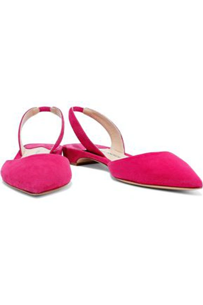 Paul Andrew Suede Slingback Point-toe Flats In Fuchsia