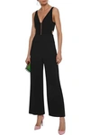NARCISO RODRIGUEZ NARCISO RODRIGUEZ WOMAN LEATHER-TRIMMED CUTOUT WOOL-CREPE JUMPSUIT BLACK,3074457345620541274