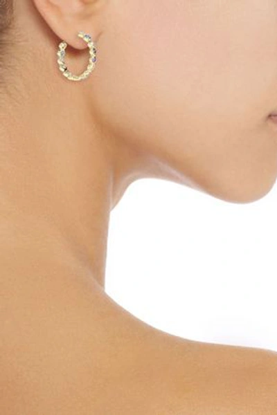Noir Jewelry Woman 14-karat Gold-plated Crystal Hoop Earrings Gold