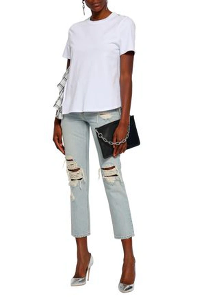 Opening Ceremony Woman Ruffled Cotton-jersey And Checked Twill T-shirt White