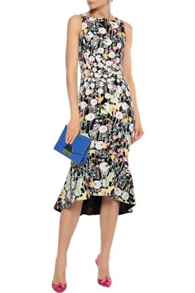 Peter Pilotto Woman Fluted Printed Cady Midi Dress Black