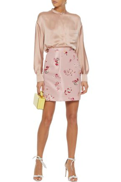 Red Valentino Redvalentino Woman Pleated Floral-print Faille Mini Skirt Pastel Pink