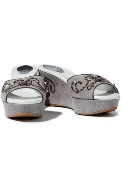 René Caovilla Rene' Caovilla Woman Embellished Suede Wedge Sandals Gray