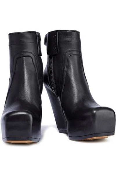 Rick Owens Woman Leather Platform Ankle Boots Black