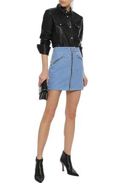 Rag & Bone Woman Racer Zip-detailed Cotton-corduroy Mini Skirt Azure
