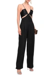 ROBERTO CAVALLI CUTOUT RUCHED SATIN AND WOVEN JUMPSUIT,3074457345620632728