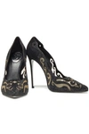 RENÉ CAOVILLA ELECTRIC 115 CRYSTAL-EMBELLISHED LASER-CUT SUEDE AND MESH PUMPS,3074457345620671875
