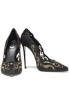 René Caovilla Electric 115 Crystal-embellished Laser-cut Suede And Mesh Pumps In Black