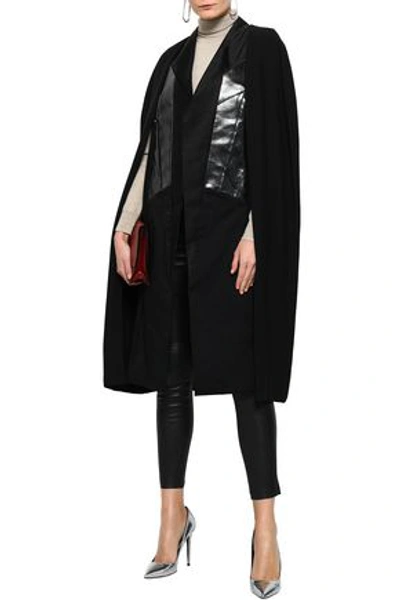 Rick Owens Woman Coated Cotton Twill-paneled Crepe Cape Black