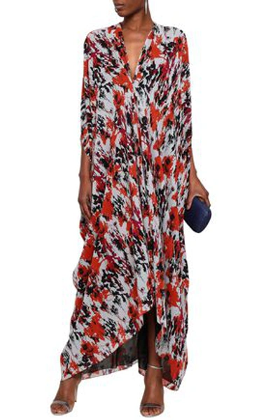 Roberto Cavalli Woman Cutout Printed Silk Crepe De Chine Kaftan Tomato Red