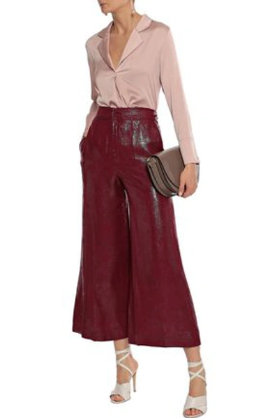 Roland Mouret Jacquard Wide-leg Pants In Claret