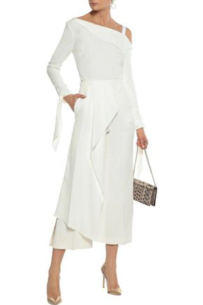 Roland Mouret Griffith Draped Crepe Wide-leg Pants In Ivory