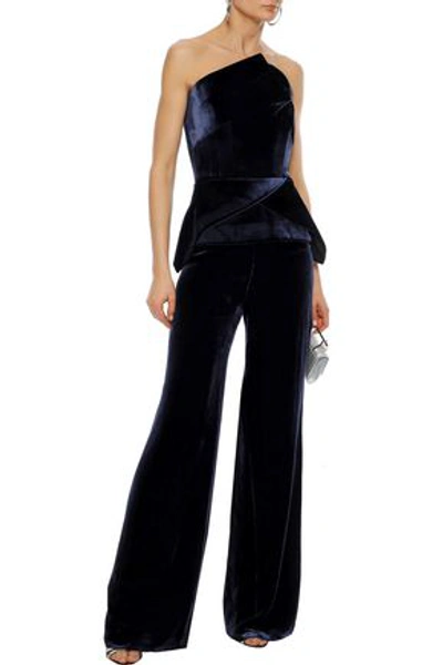 Roland Mouret Woman Carradine Strapless Velvet Jumpsuit Indigo