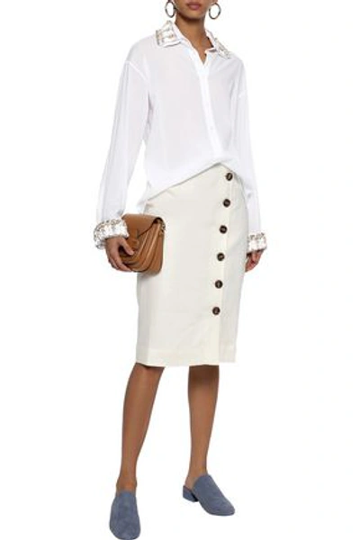 Rosie Assoulin Woman Shell-embellished Cotton-voile Shirt White