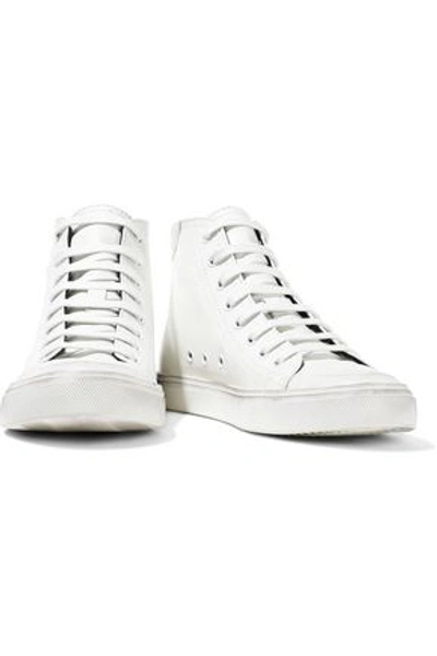 Saint Laurent Woman Bedford Appliquéd Distressed Leather High-top Sneakers White