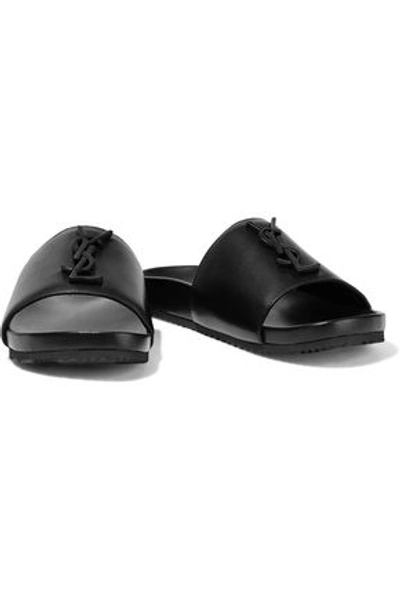 Saint Laurent Woman Joan Embellished Leather Slides Black