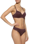 STELLA MCCARTNEY STELLA MCCARTNEY WOMAN STELLA SEAMLESS LACE-TRIMMED STRETCH-JACQUARD PLUNGE BRA BURGUNDY,3074457345620418136