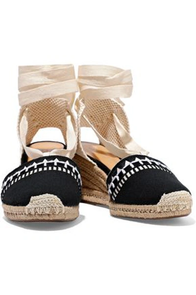 Schutz Woman Woven And Embroidered Canvas Wedge Espadrilles Black