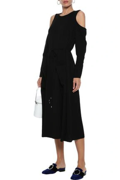 Tibi Cold-shoulder Crepe Midi Dress In Black