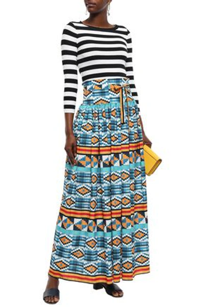 Stella Jean Woman Belted Printed Crepe Maxi Skirt Turquoise