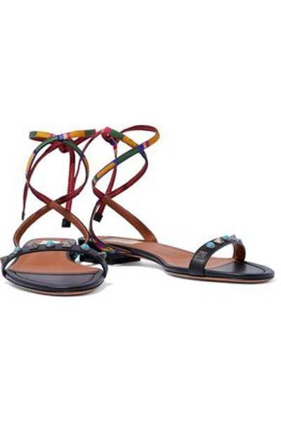 Valentino Garavani Lace-up Embellished Leather Sandals In Black