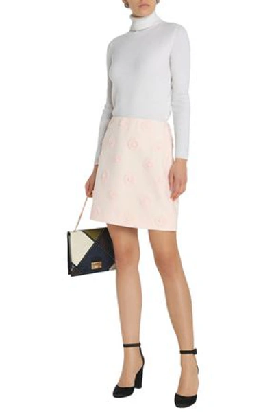 Valentino Floral-appliquéd Wool And Silk-blend Cady Mini Skirt In Blush