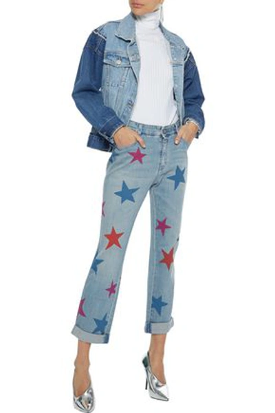 Stella Mccartney Cropped Printed High-rise Straight-leg Jeans In Light Denim