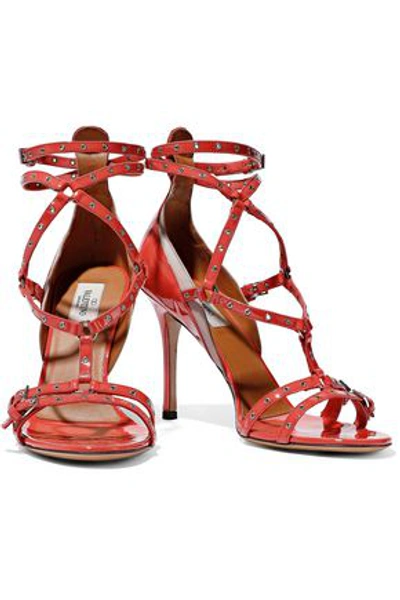 Valentino Garavani Woman Cutout Embellished Patent-leather Sandals Tomato Red