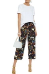 VALENTINO VALENTINO WOMAN CROPPED PRINTED COTTON AND SILK-BLEND WIDE-LEG PANTS BLACK,3074457345620098679