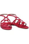 TABITHA SIMMONS TABITHA SIMMONS WOMAN MINNA LEATHER-TRIMMED BOW-EMBELLISHED GROSGRAIN SANDALS RED,3074457345620650259