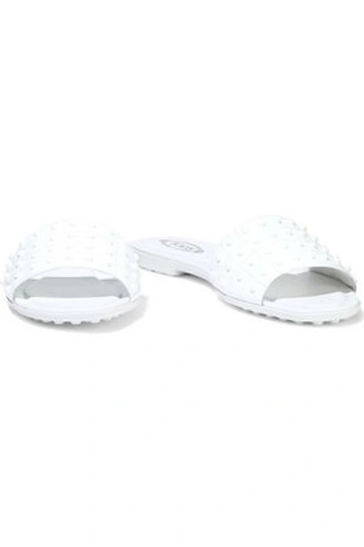 Tod's Studded Quilted Patent-leather Slides In White