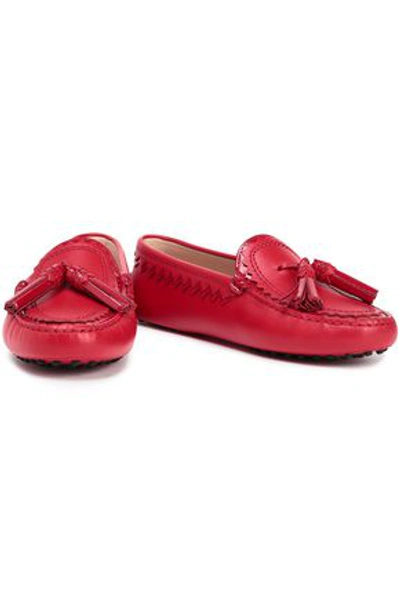 Tod's Patent-trimmed Leather Moccasins In Red