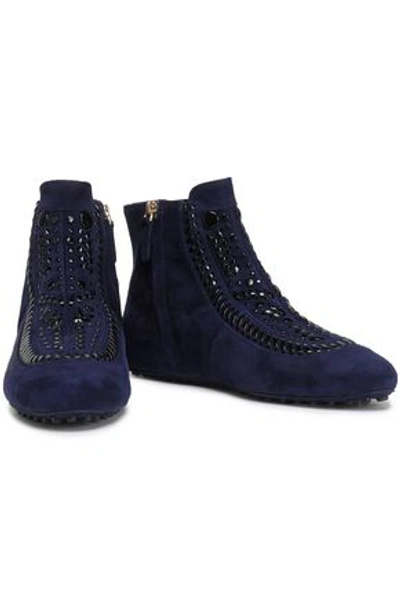 Tod's Suede Ankle Boots In Navy