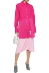 TOME TOME WOMAN LAYERED PLEATED CREPE DE CHINE-PANELED COTTON-POPLIN SHIRT BRIGHT PINK,3074457345620798735