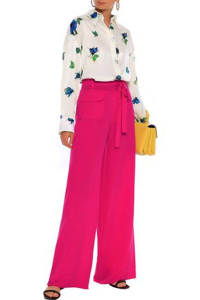 Valentino Belted Washed-silk Wide-leg Pants In Fuchsia