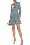 VALENTINO APPLIQUÉD COTTON-BLEND CORDED LACE MINI DRESS,3074457345620771464