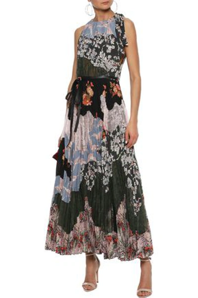Valentino Woman Patchwork Lace And Floral-print Silk Crepe De Chine Maxi Dress Azure