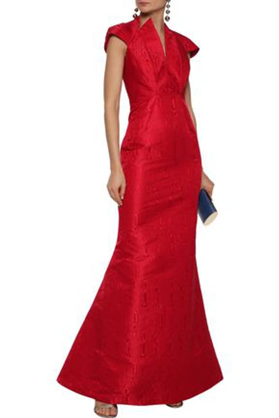 Zac Posen Woman Open-back Fluted Moire Gown Red
