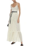 VALENTINO VALENTINO WOMAN BELTED LEATHER-TRIMMED BRODERIE ANGLAISE COTTON-BLEND MAXI DRESS OFF-WHITE,3074457345620098150