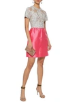 VALENTINO VALENTINO WOMAN EMBELLISHED TULLE AND SILK SATIN-TWILL MINI DRESS BRIGHT PINK,3074457345618783467